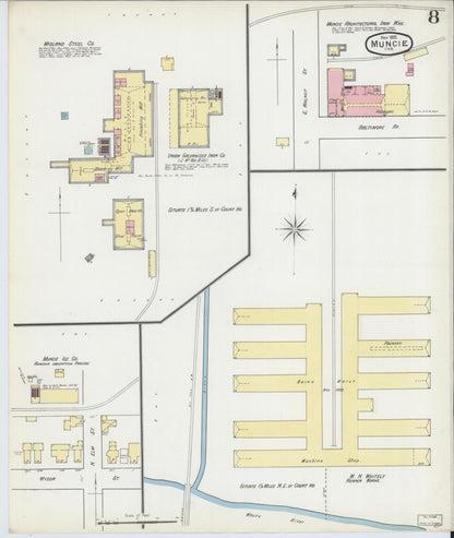 Sanborn Fire Insurance Map from Muncie, Delaware County, Indiana (1892), Sheet #0008 - Complete Map Set gallery image, historic Sanborn map, vintage wall art, Muncie Delaware