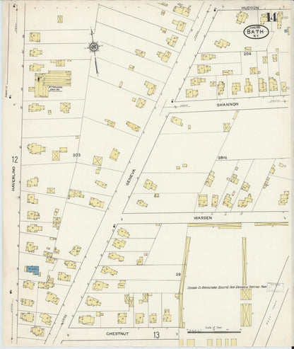 Sanborn Fire Insurance Map from Bath, Steuben County, New York (1915), Sheet #0014 - Historic Sanborn Fire Insurance Map Print, vintage old map wall art, antique decor, genealogy gift, New York New York map