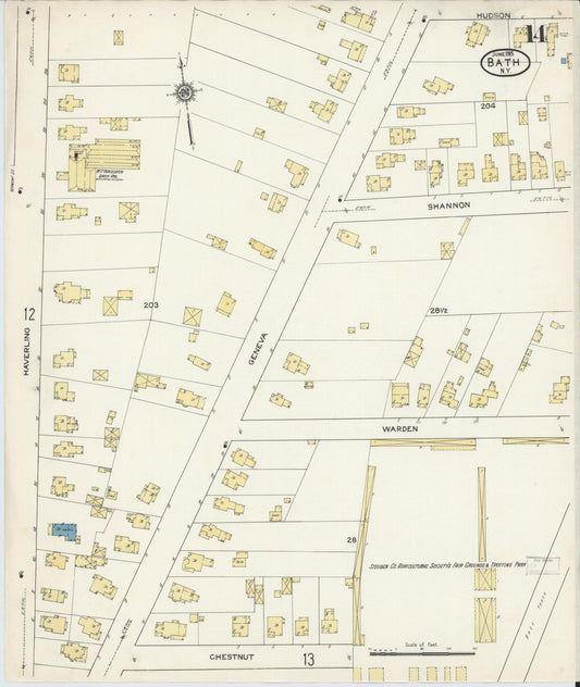 Sanborn Fire Insurance Map from Bath, Steuben County, New York (1915), Sheet #0014 - Historic Sanborn Fire Insurance Map Print, vintage old map wall art, antique decor, genealogy gift, New York New York map