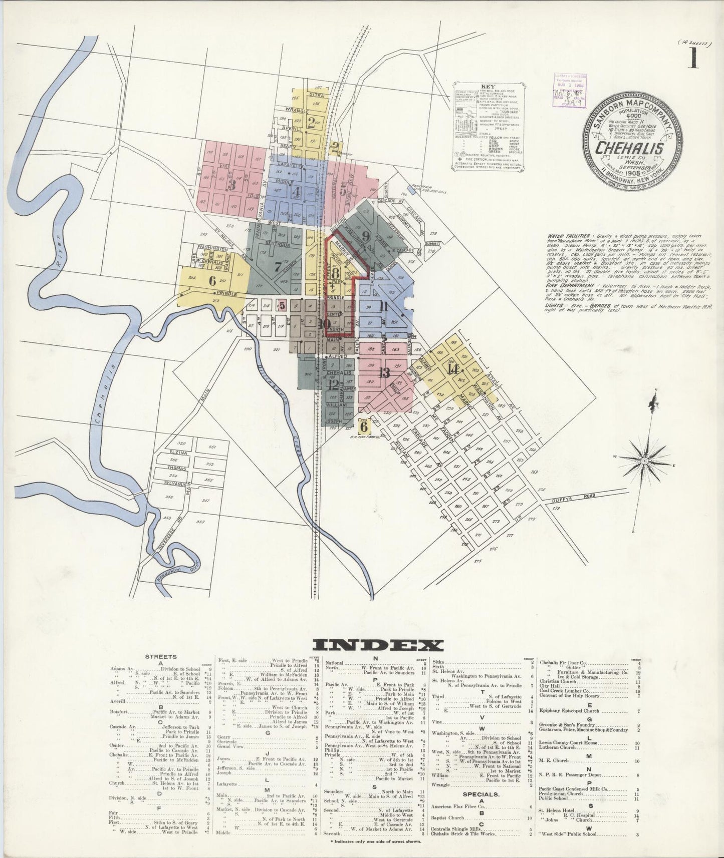 Sanborn Fire Insurance Map from Chehalis, Lewis County, Washington (1908), Sheet #0001 - Complete Map Set gallery image, historic Sanborn map, vintage wall art, Washington Washington