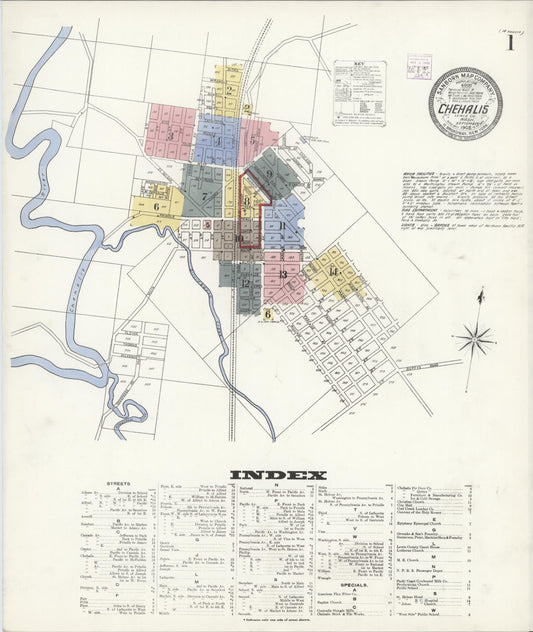 Sanborn Fire Insurance Map from Chehalis, Lewis County, Washington (1908), Sheet #0001 - Complete Map Set gallery image, historic Sanborn map, vintage wall art, Washington Washington