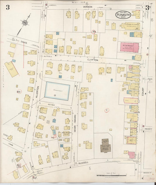 Sanborn Fire Insurance Map from Plymouth, Plymouth County, Massachusetts (1948), Sheet #0003 - Historic Sanborn Fire Insurance Map Print, vintage old map wall art, antique decor, genealogy gift, Massachusetts Massachusetts map