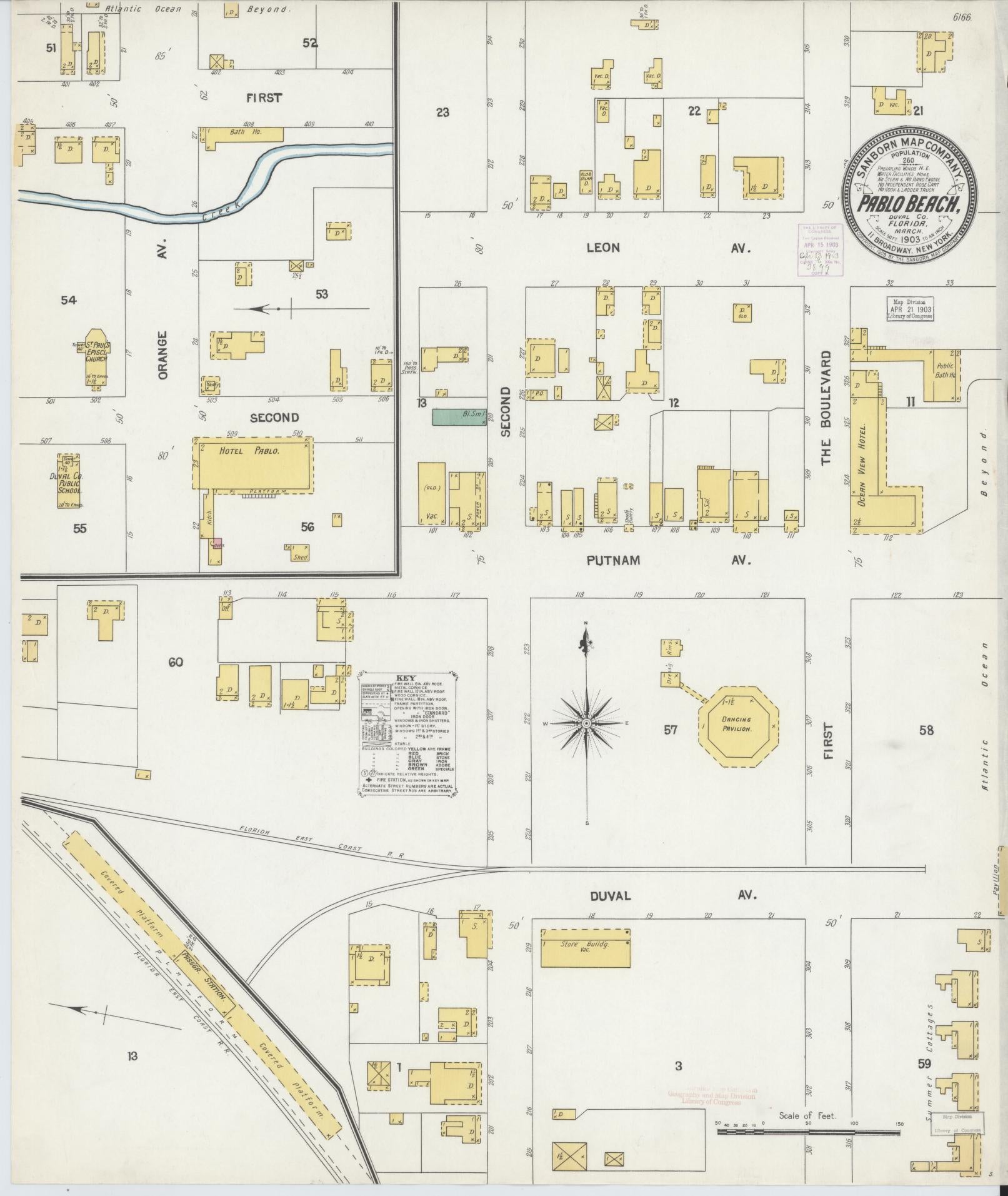 Sanborn Fire Insurance Map from Pablo Beach, Duval County, Florida (1903), Sheet #0001 - Historic Sanborn Fire Insurance Map Print, vintage old map wall art, antique decor, genealogy gift, Florida Florida map