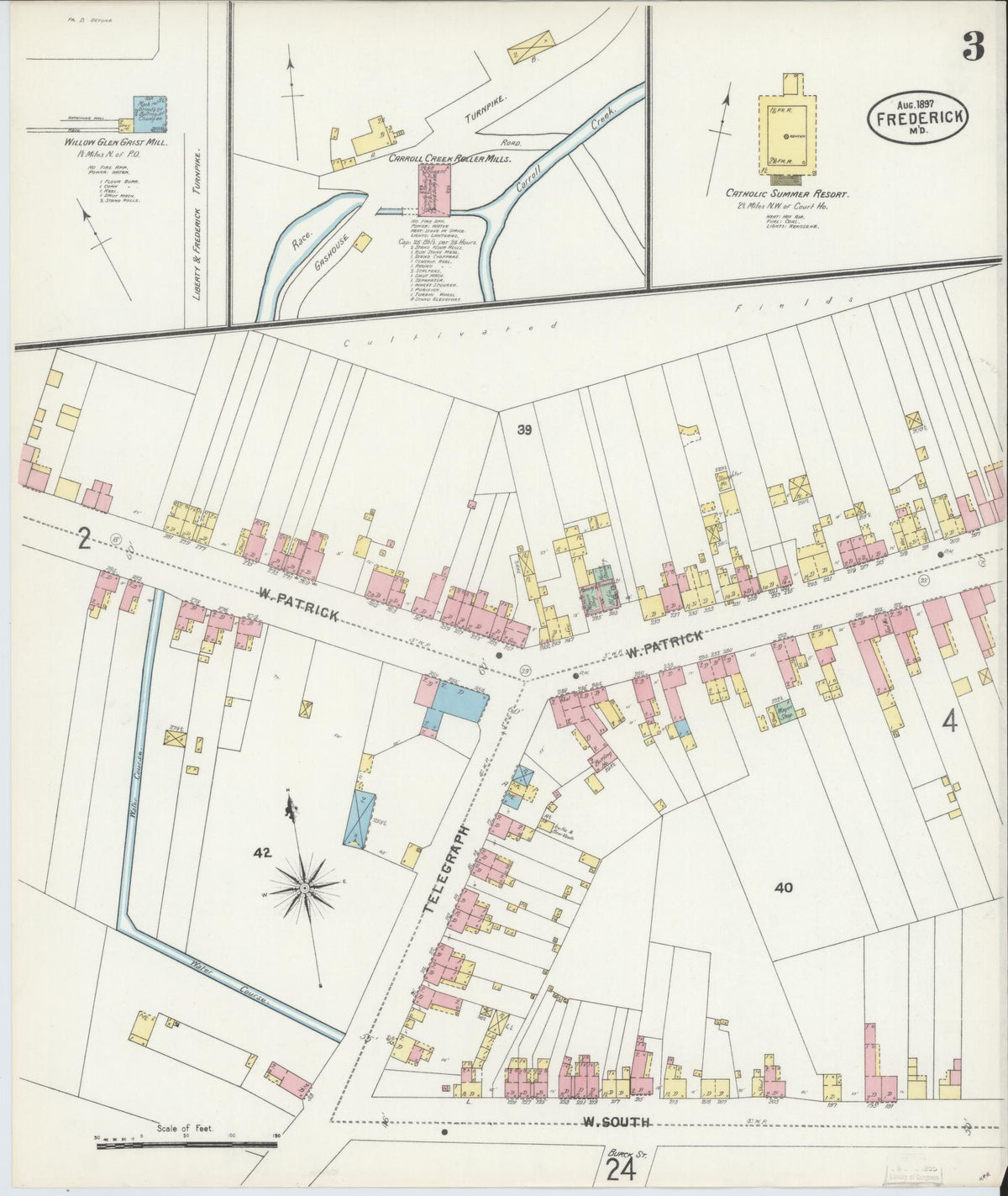 Sanborn Fire Insurance Map from Frederick, Frederick County, Maryland (1897), Sheet #0003 - Historic Sanborn Fire Insurance Map Print, vintage old map wall art, antique decor, genealogy gift, Maryland Maryland map