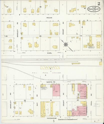 Sanborn Fire Insurance Map from Pauls Valley, Garvin County, Oklahoma (1909), Sheet #0002 - Complete Map Set gallery image, historic Sanborn map, vintage wall art, Oklahoma Oklahoma