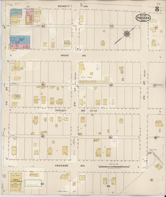 Sanborn Fire Insurance Map from Prosser, Benton County, Washington (1944), Sheet #0008 - Historic Sanborn Fire Insurance Map Print, vintage old map wall art, antique decor, genealogy gift, Washington Washington map