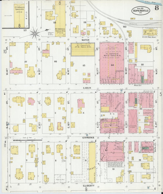 Sanborn Fire Insurance Map from Hopkinsville, Christian County, Kentucky (1901), Sheet #0008 - Historic Sanborn Fire Insurance Map Print, vintage old map wall art, antique decor, genealogy gift, Kentucky Kentucky map