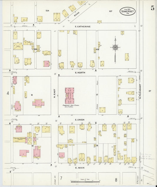 Sanborn Fire Insurance Map from Somerset, Somerset County, Pennsylvania (1910), Sheet #0005 - Historic Sanborn Fire Insurance Map Print, vintage old map wall art, antique decor, genealogy gift, Pennsylvania Pennsylvania map