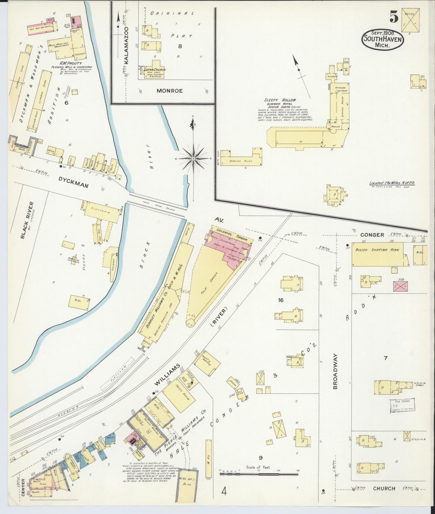 Sanborn Fire Insurance Map from South Haven, Van Buren County, Michigan (1908), Sheet #0005 - Historic Sanborn Fire Insurance Map Print, vintage old map wall art, antique decor, genealogy gift, Michigan Michigan map