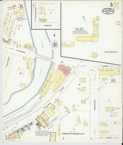 Sanborn Fire Insurance Map from South Haven, Van Buren County, Michigan (1908), Sheet #0005 - Historic Sanborn Fire Insurance Map Print, vintage old map wall art, antique decor, genealogy gift, Michigan Michigan map