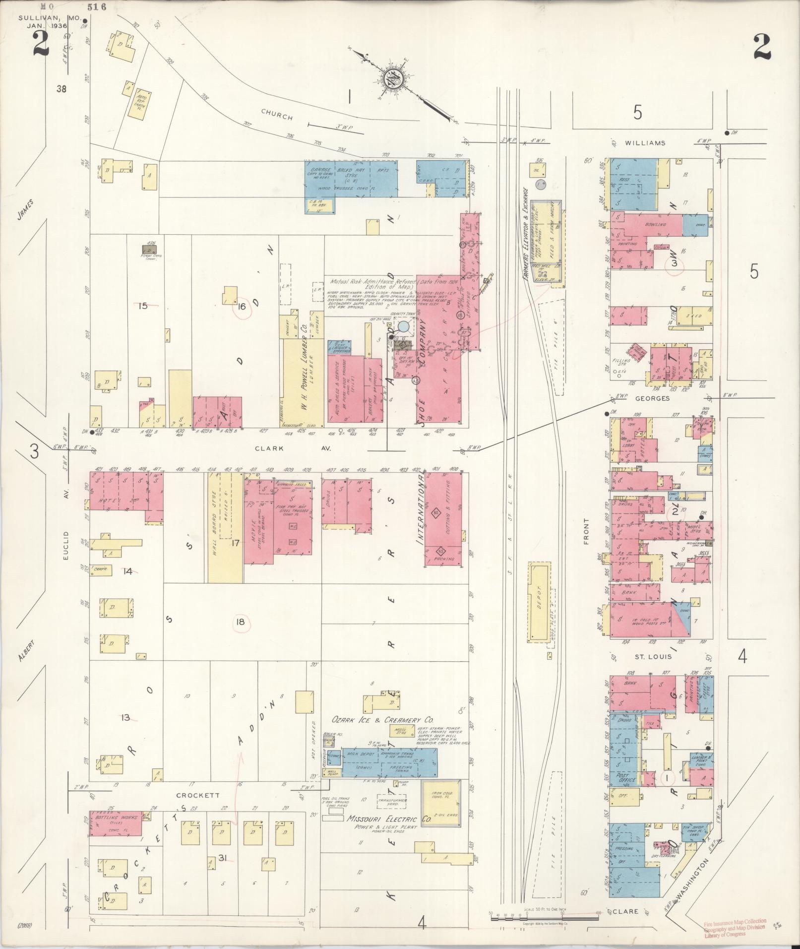 Sanborn Fire Insurance Map from Sullivan, Franklin County, Missouri (1936), Sheet #0002 - Historic Sanborn Fire Insurance Map Print, vintage old map wall art, antique decor, genealogy gift, Missouri Missouri map