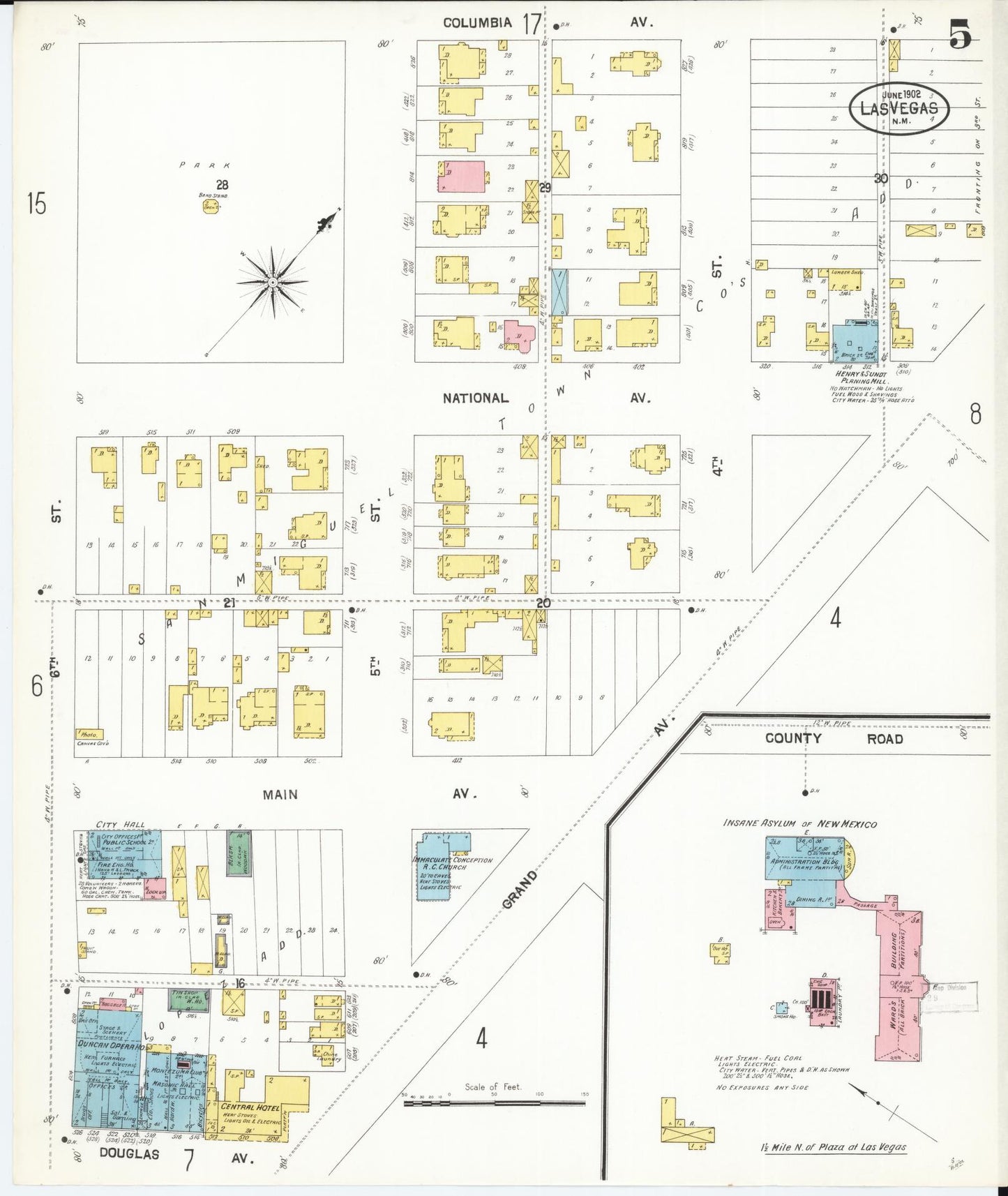 Sanborn Fire Insurance Map from Las Vegas, San Miguel County, New Mexico (1902), Sheet #0005 - Complete Map Set gallery image, historic Sanborn map, vintage wall art, New Mexico New Mexico