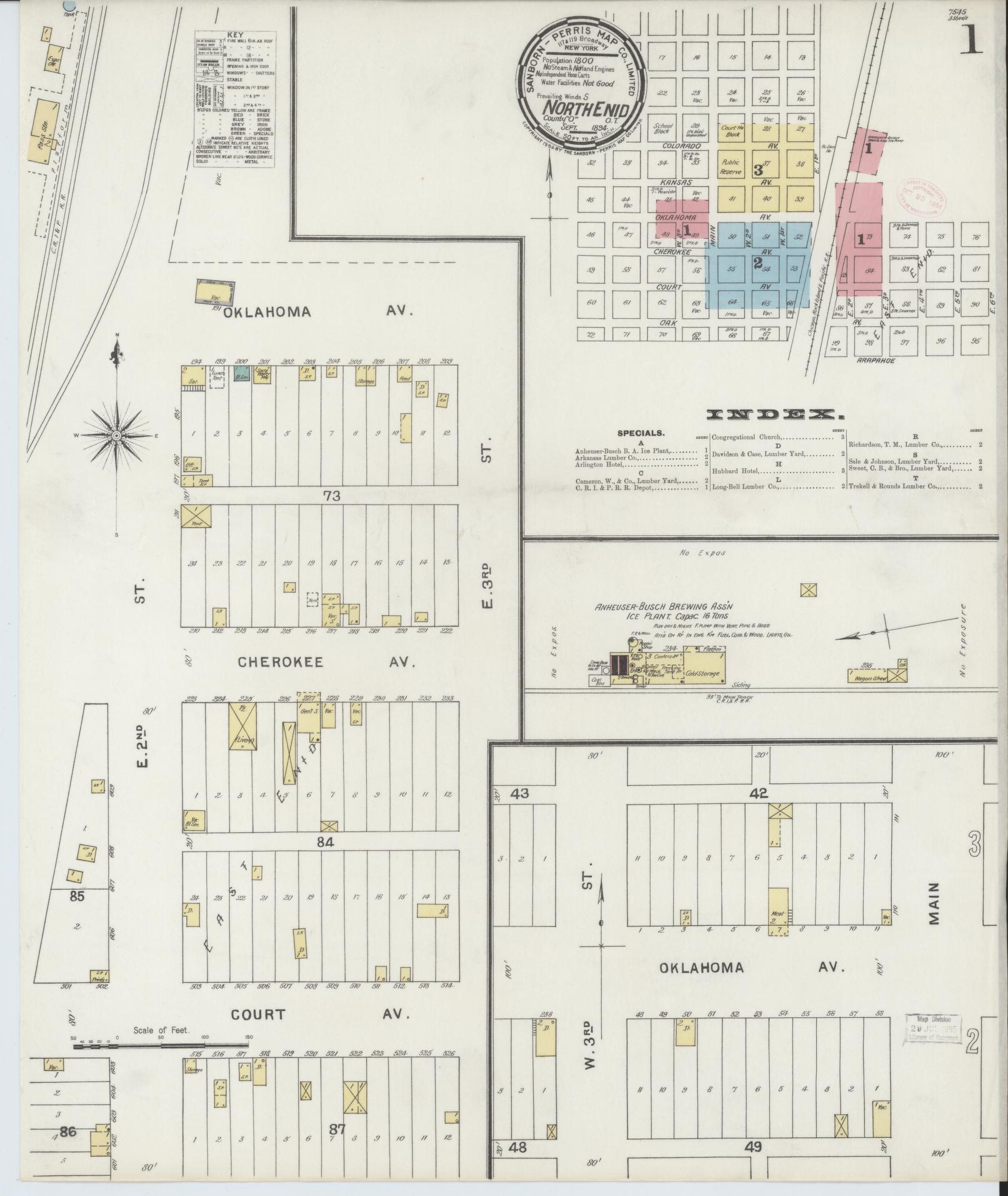 Sanborn Fire Insurance Map from North Enid, Garfield County, Oklahoma (1894), Sheet #0001 - Complete Map Set gallery image, historic Sanborn map, vintage wall art, Oklahoma Oklahoma