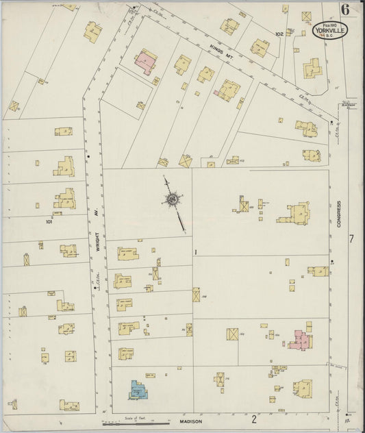 Sanborn Fire Insurance Map from York[ville], York County, South Carolina (1910), Sheet #0006 - Historic Sanborn Fire Insurance Map Print, vintage old map wall art, antique decor, genealogy gift, South Carolina South Carolina map
