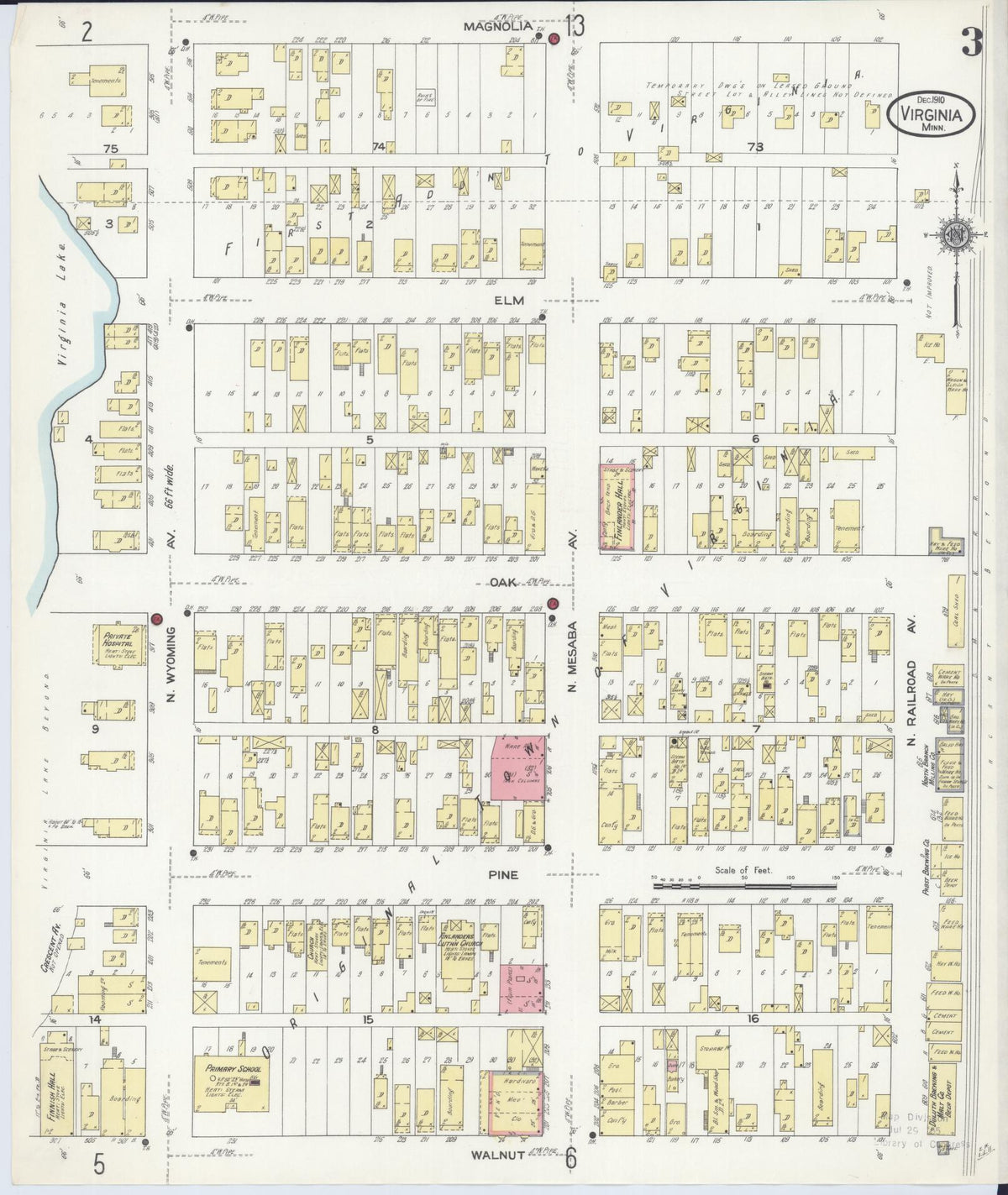 Sanborn Fire Insurance Map from Virginia, Saint Louis County, Minnesota (1910), Sheet #0003 - Historic Sanborn Fire Insurance Map Print, vintage old map wall art, antique decor, genealogy gift, Minnesota Minnesota map