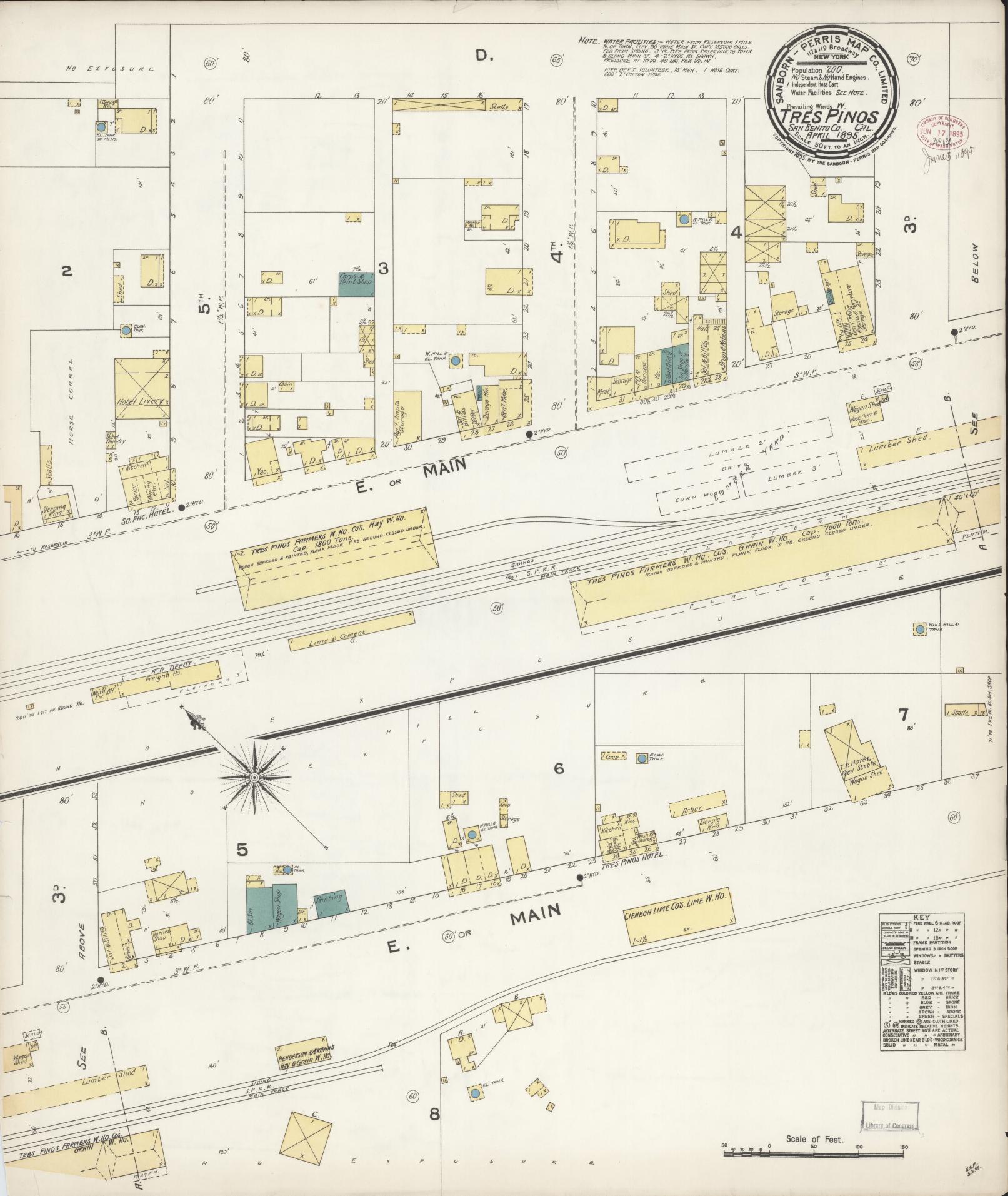 Sanborn Fire Insurance Map from Tres Pinos, San Benito County, California. (1895) – Historic Sanborn Fire Insurance Map Print