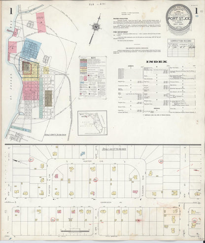 Sanborn Fire Insurance Map from Port Saint Joe, Gulf County, Florida (1945), Sheet #0001 - Historic Sanborn Fire Insurance Map Print, vintage old map wall art, antique decor, genealogy gift, Florida Florida map
