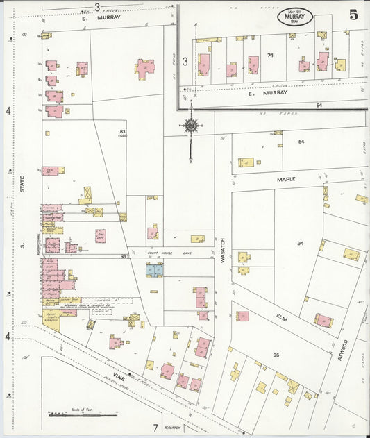 Sanborn Fire Insurance Map from Murray, Salt Lake County, Utah (1911), Sheet #0005 - Historic Sanborn Fire Insurance Map Print, vintage old map wall art, antique decor, genealogy gift, Utah Utah map