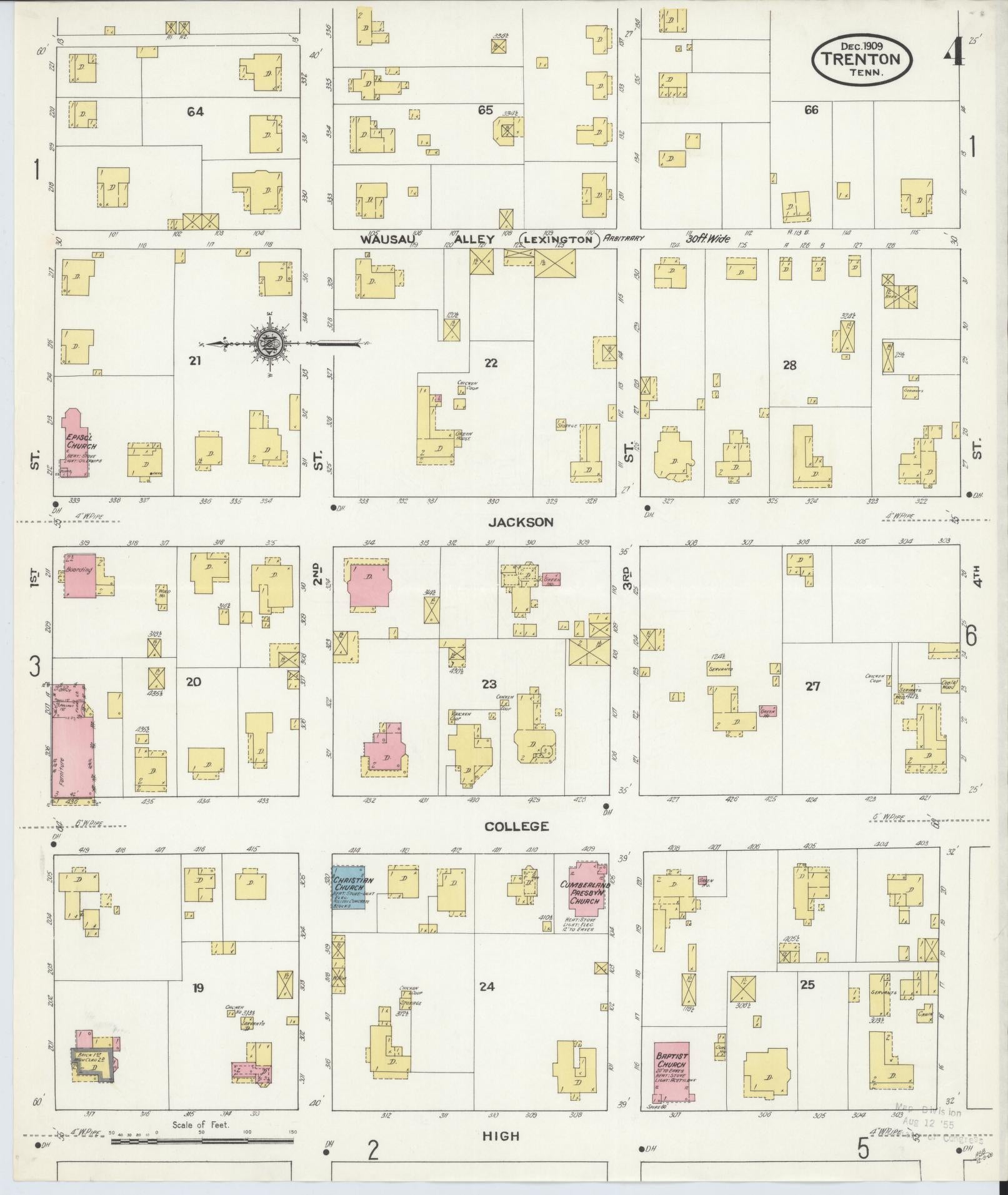 Sanborn Fire Insurance Map from Trenton, Gibson County, Tennessee (1909), Sheet #0004 - Complete Map Set gallery image, historic Sanborn map, vintage wall art, Tennessee Tennessee