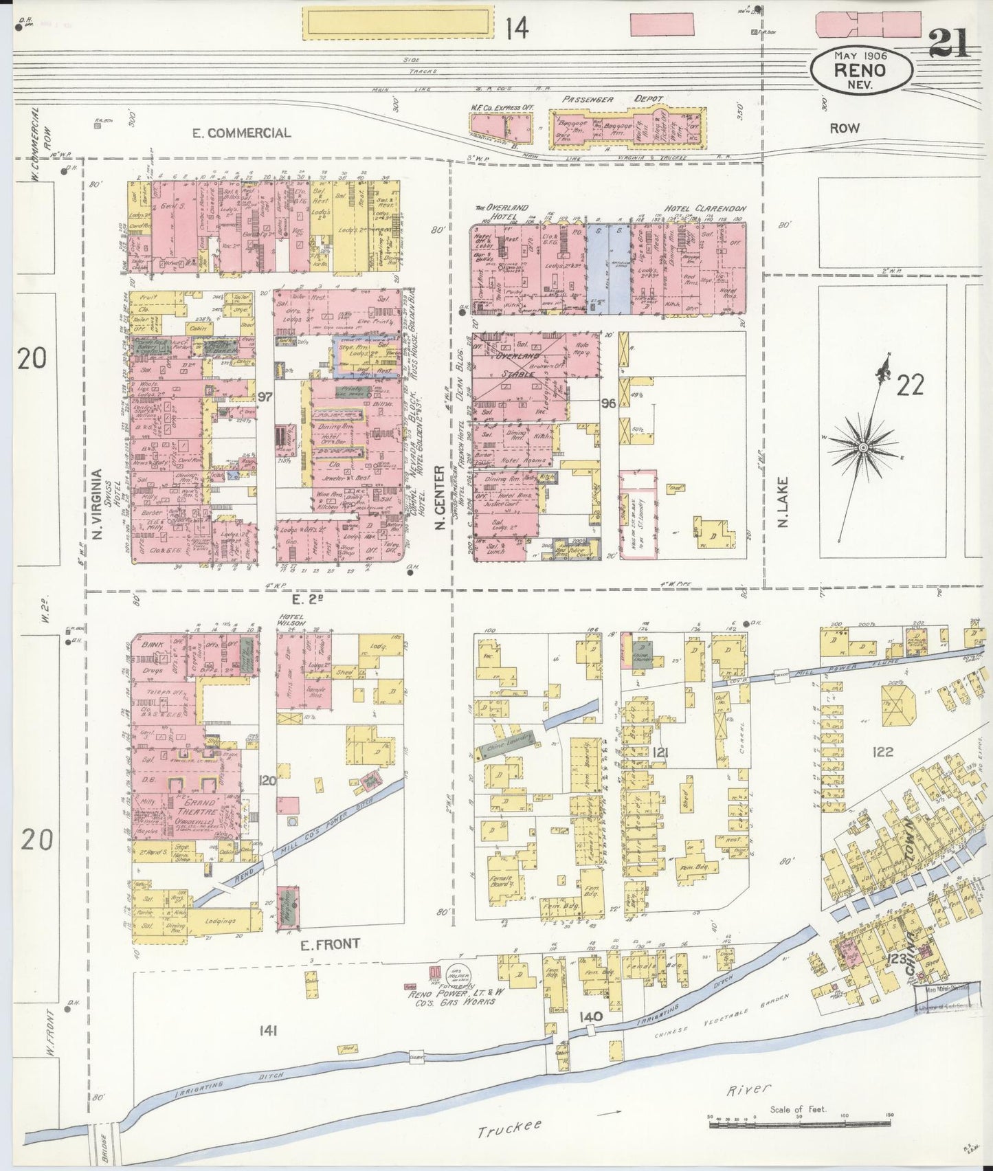 Sanborn Fire Insurance Map from Reno, Washoe County, Nevada (1906), Sheet #0021 - Historic Sanborn Fire Insurance Map Print, vintage old map wall art, antique decor, genealogy gift, Nevada Nevada map