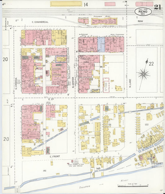 Sanborn Fire Insurance Map from Reno, Washoe County, Nevada (1906), Sheet #0021 - Historic Sanborn Fire Insurance Map Print, vintage old map wall art, antique decor, genealogy gift, Nevada Nevada map