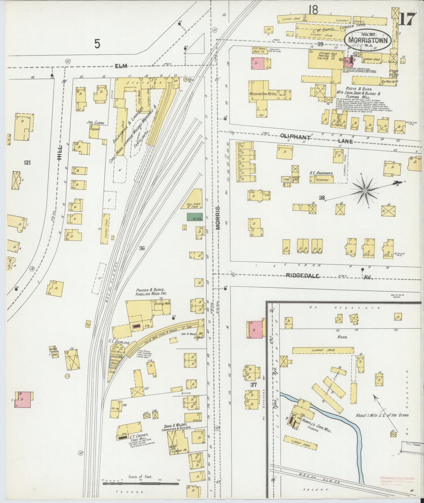 Sanborn Fire Insurance Map from Morristown, Morris County, New Jersey (1901), Sheet #0017 - Complete Map Set gallery image, historic Sanborn map, vintage wall art, New Jersey New Jersey