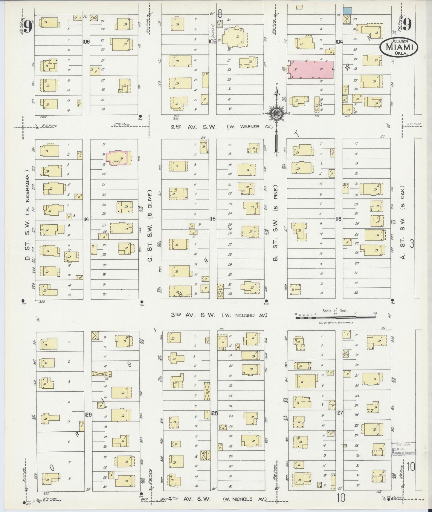 Sanborn Fire Insurance Map from Miami, Ottawa County, Oklahoma (1924), Sheet #0009 - Historic Sanborn Fire Insurance Map Print, vintage old map wall art, antique decor, genealogy gift, Oklahoma Oklahoma map