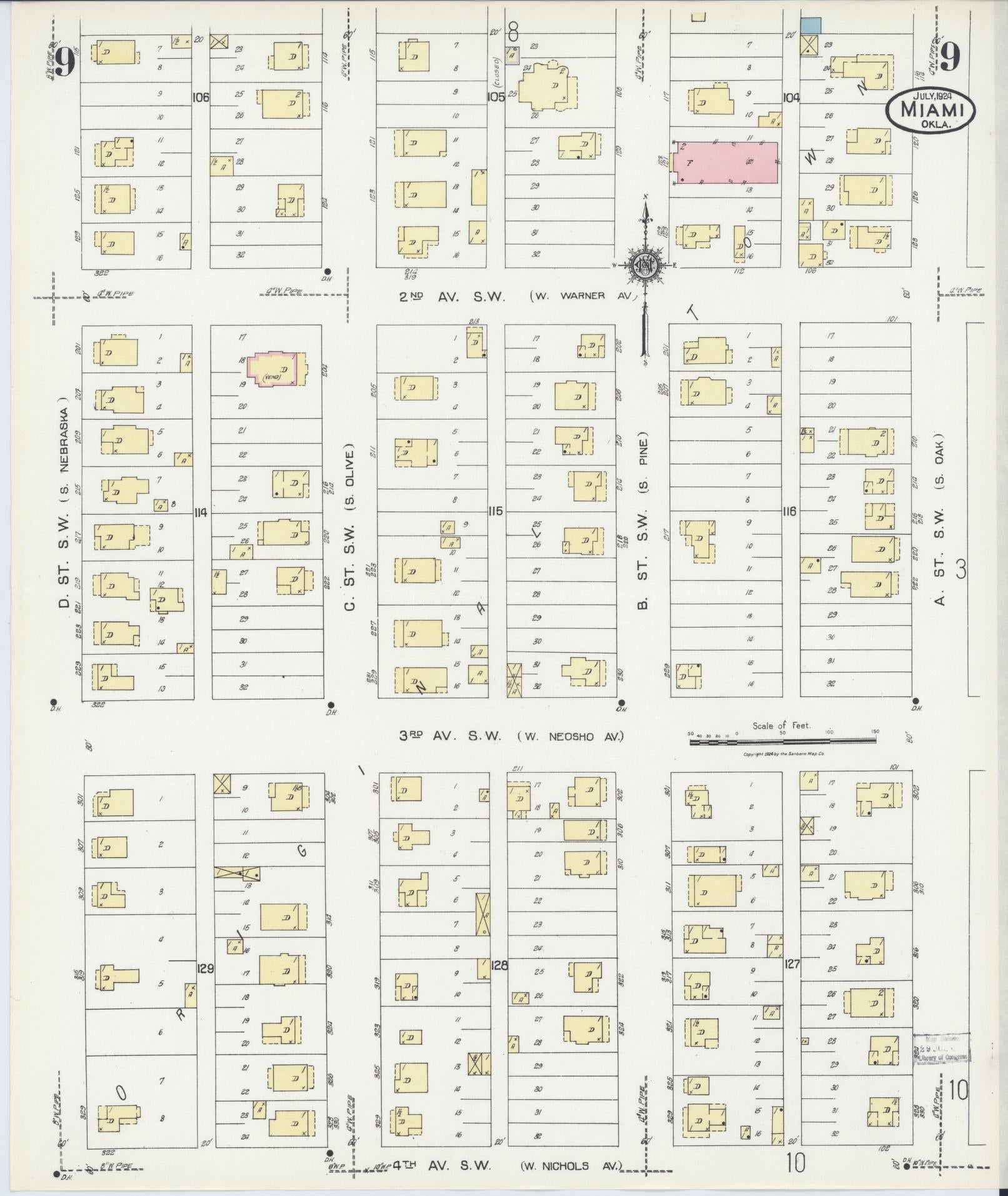 Sanborn Fire Insurance Map from Miami, Ottawa County, Oklahoma (1924), Sheet #0009 - Historic Sanborn Fire Insurance Map Print, vintage old map wall art, antique decor, genealogy gift, Oklahoma Oklahoma map