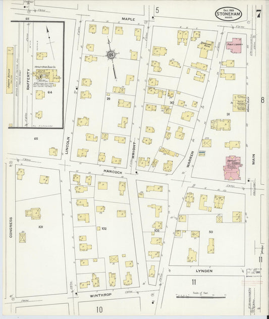 Sanborn Fire Insurance Map from Stoneham, Middlesex County, Massachusetts (1909), Sheet #0007 - Historic Sanborn Fire Insurance Map Print, vintage old map wall art, antique decor, genealogy gift, Massachusetts Massachusetts map