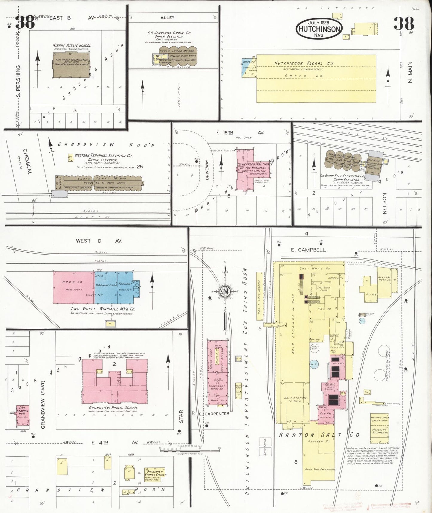 Sanborn Fire Insurance Map from Hutchinson, Reno County, Kansas (1929), Sheet #0039 - Historic Sanborn Fire Insurance Map Print, vintage old map wall art, antique decor, genealogy gift, Kansas Kansas map