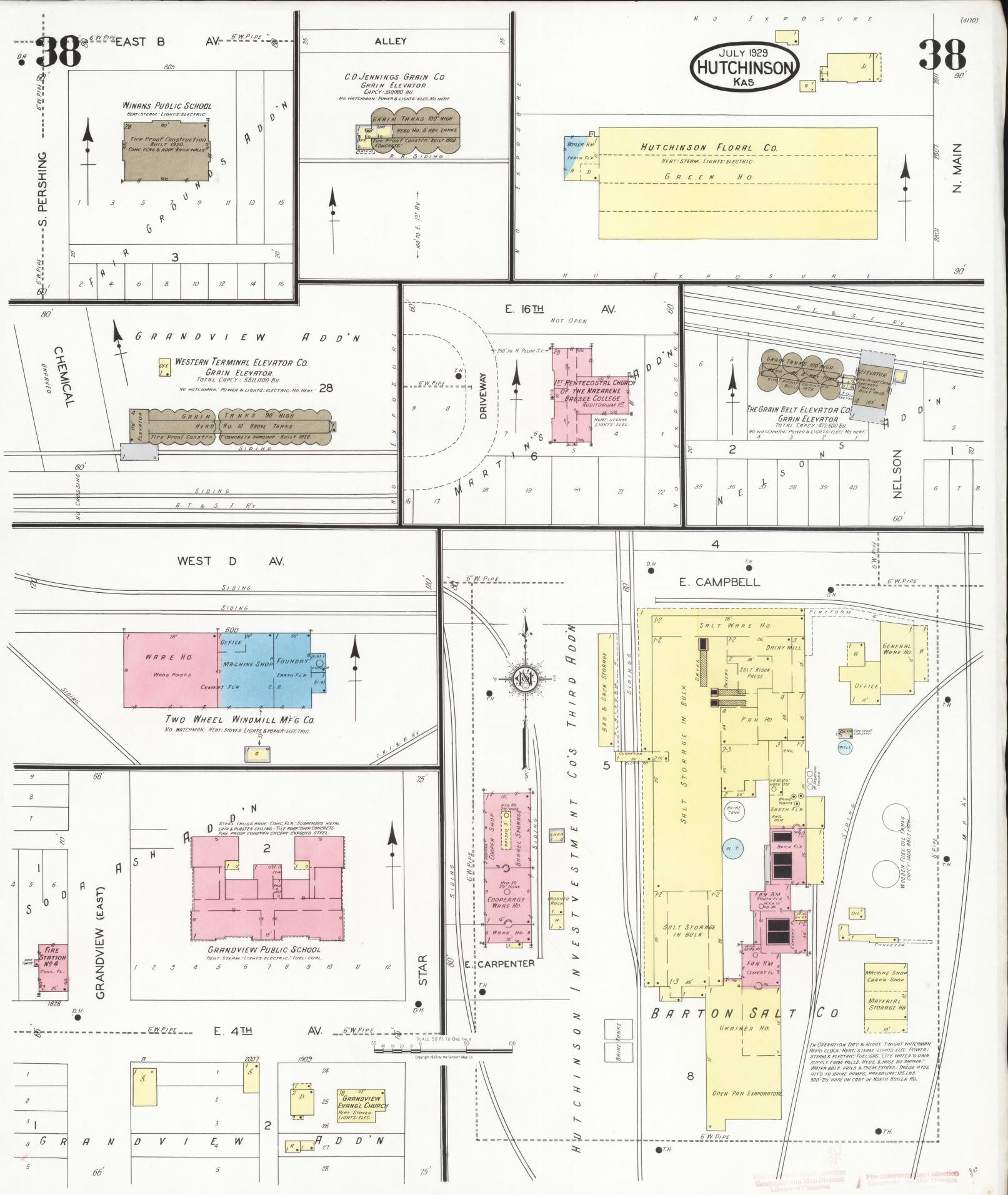 Sanborn Fire Insurance Map from Hutchinson, Reno County, Kansas (1929), Sheet #0039 - Historic Sanborn Fire Insurance Map Print, vintage old map wall art, antique decor, genealogy gift, Kansas Kansas map