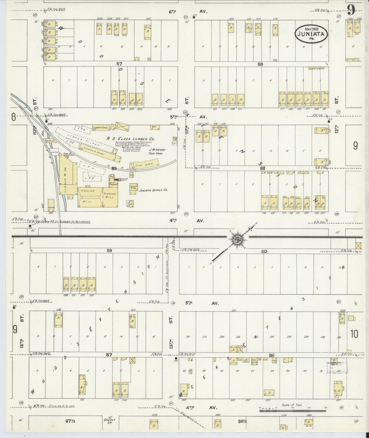 Sanborn Fire Insurance Map from Juniata, Blair County, Pennsylvania (1910), Sheet #0009 - Complete Map Set gallery image, historic Sanborn map, vintage wall art, Pennsylvania Pennsylvania