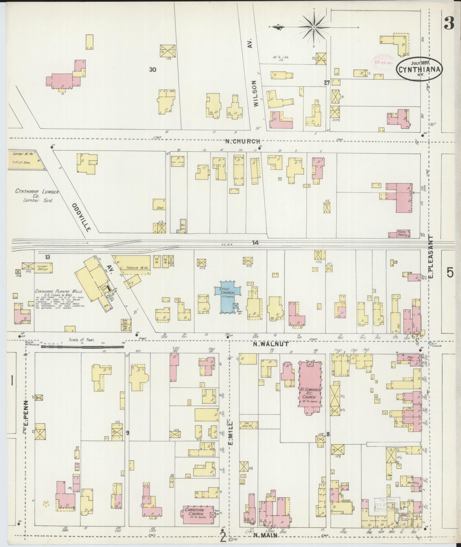 Sanborn Fire Insurance Map from Cynthiana, Harrison County, Kentucky (1897), Sheet #0003 - Complete Map Set gallery image, historic Sanborn map, vintage wall art, Kentucky Kentucky