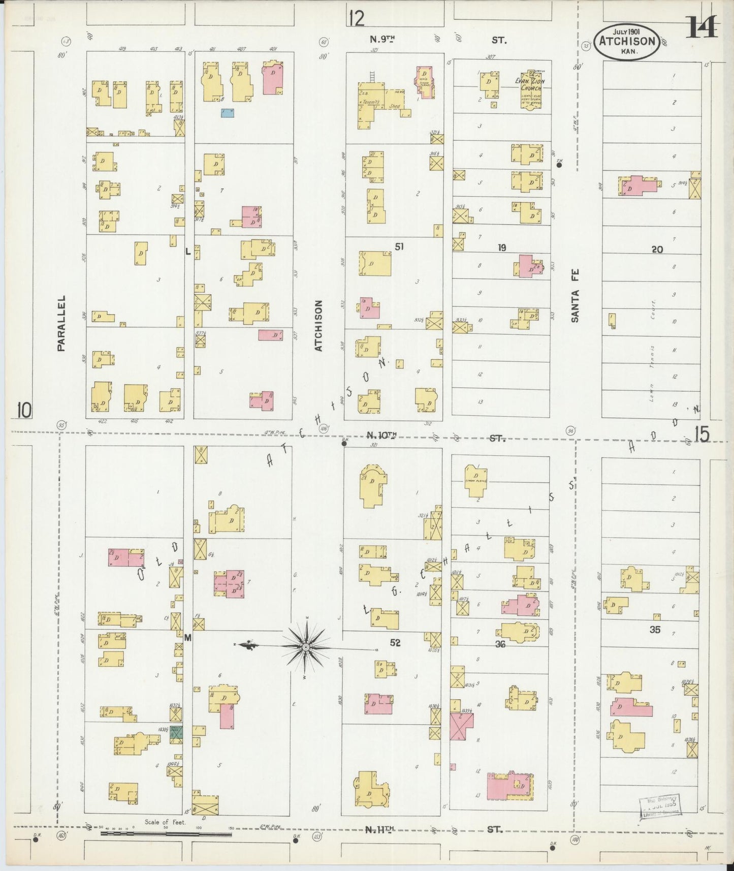 Sanborn Fire Insurance Map from Atchison, Atchison County, Kansas (1901), Sheet #0014 - Complete Map Set gallery image, historic Sanborn map, vintage wall art, Kansas Kansas
