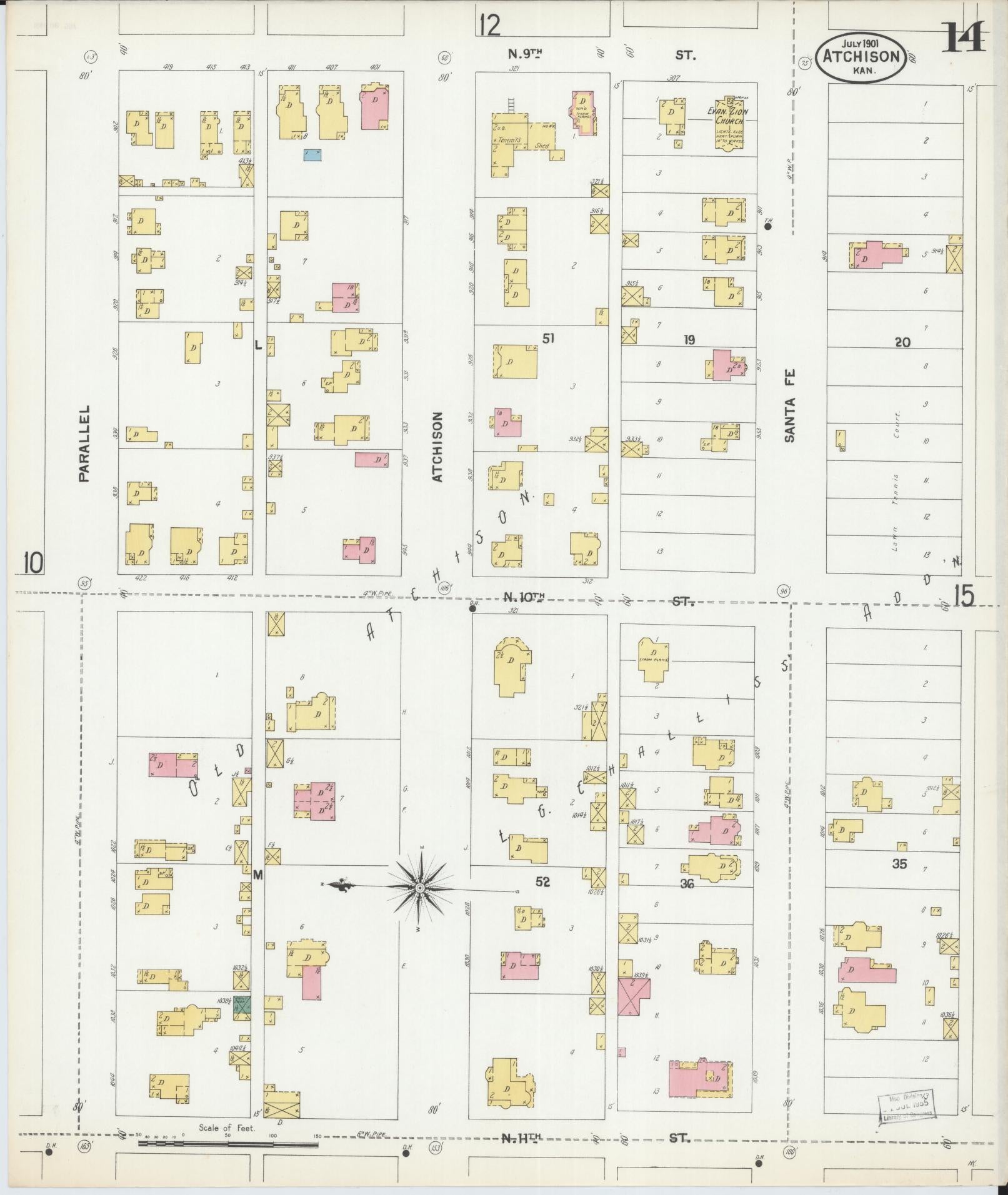 Sanborn Fire Insurance Map from Atchison, Atchison County, Kansas (1901), Sheet #0014 - Complete Map Set gallery image, historic Sanborn map, vintage wall art, Kansas Kansas
