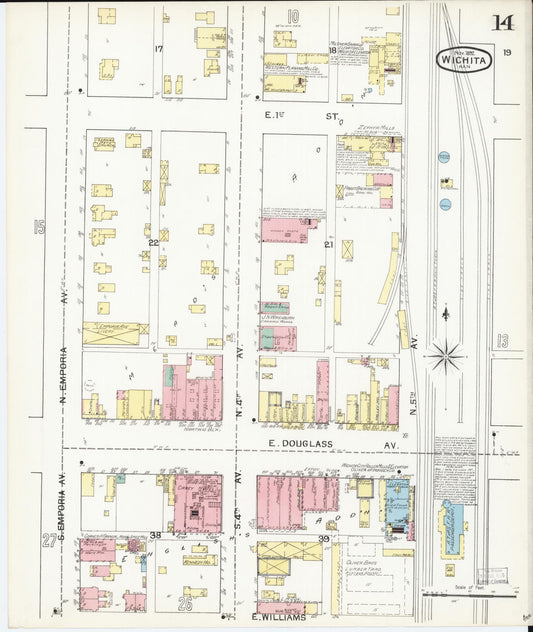 Sanborn Fire Insurance Map from Wichita, Sedgwick County, Kansas (1892), Sheet #0014 - Historic Sanborn Fire Insurance Map Print, vintage old map wall art, antique decor, genealogy gift, Kansas Kansas map