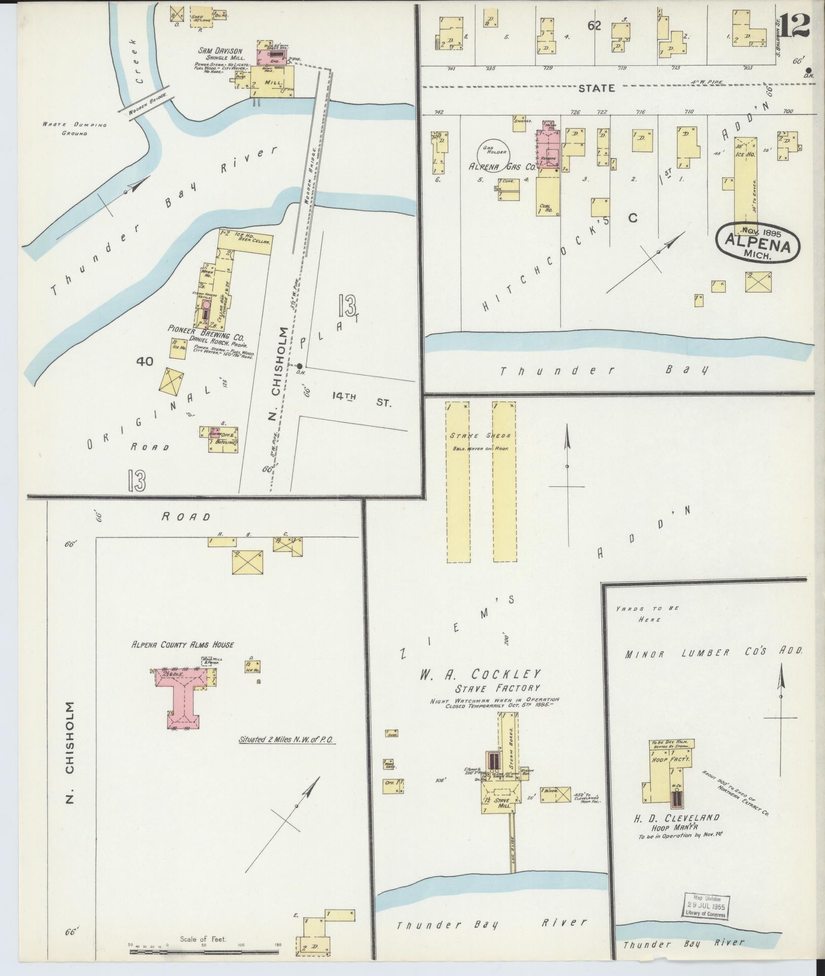 Sanborn Fire Insurance Map from Alpena, Alpena County, Michigan (1895), Sheet #0012 - Historic Sanborn Fire Insurance Map Print, vintage old map wall art, antique decor, genealogy gift, Michigan Michigan map