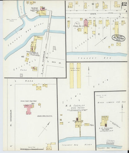 Sanborn Fire Insurance Map from Alpena, Alpena County, Michigan (1895), Sheet #0012 - Historic Sanborn Fire Insurance Map Print, vintage old map wall art, antique decor, genealogy gift, Michigan Michigan map