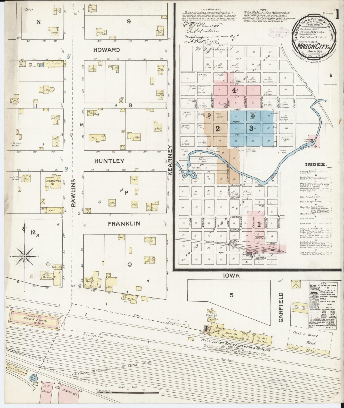 Sanborn Fire Insurance Map from Mason City, Cerro Gordo County, Iowa (1888), Sheet #0001 - Historic Sanborn Fire Insurance Map Print