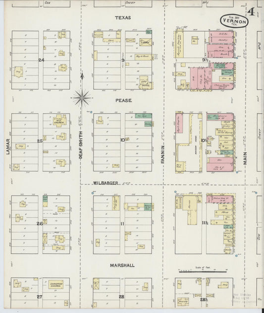 Sanborn Fire Insurance Map from Vernon, Wilbarger County, Texas (1891), Sheet #0004 - Historic Sanborn Fire Insurance Map Print, vintage old map wall art, antique decor, genealogy gift, Texas Texas map