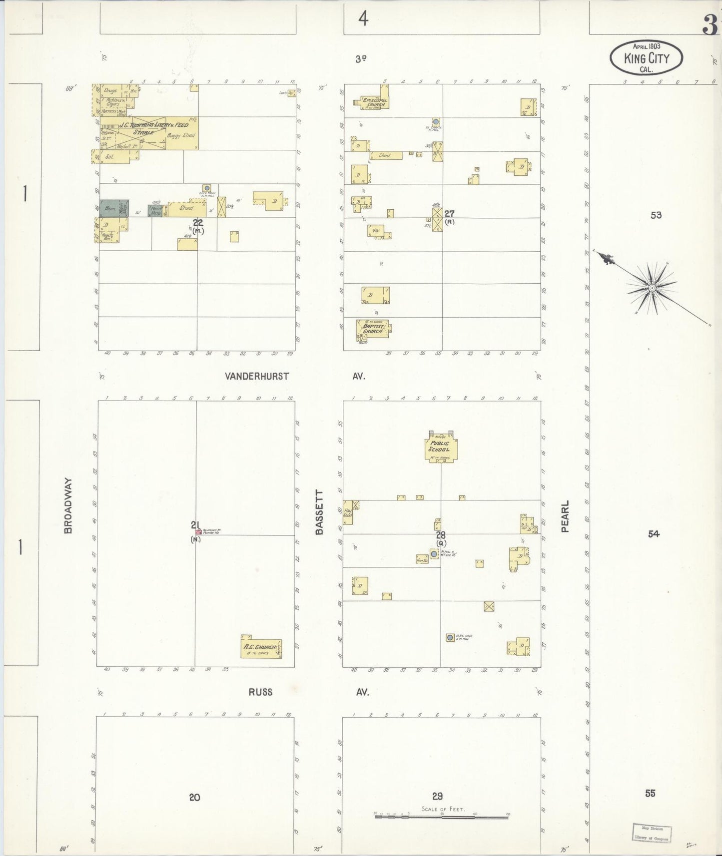 Sanborn Fire Insurance Map from King City, Monterey County, California (1903), Sheet #0003 - Historic Sanborn Fire Insurance Map Print, vintage old map wall art, antique decor, genealogy gift, California California map