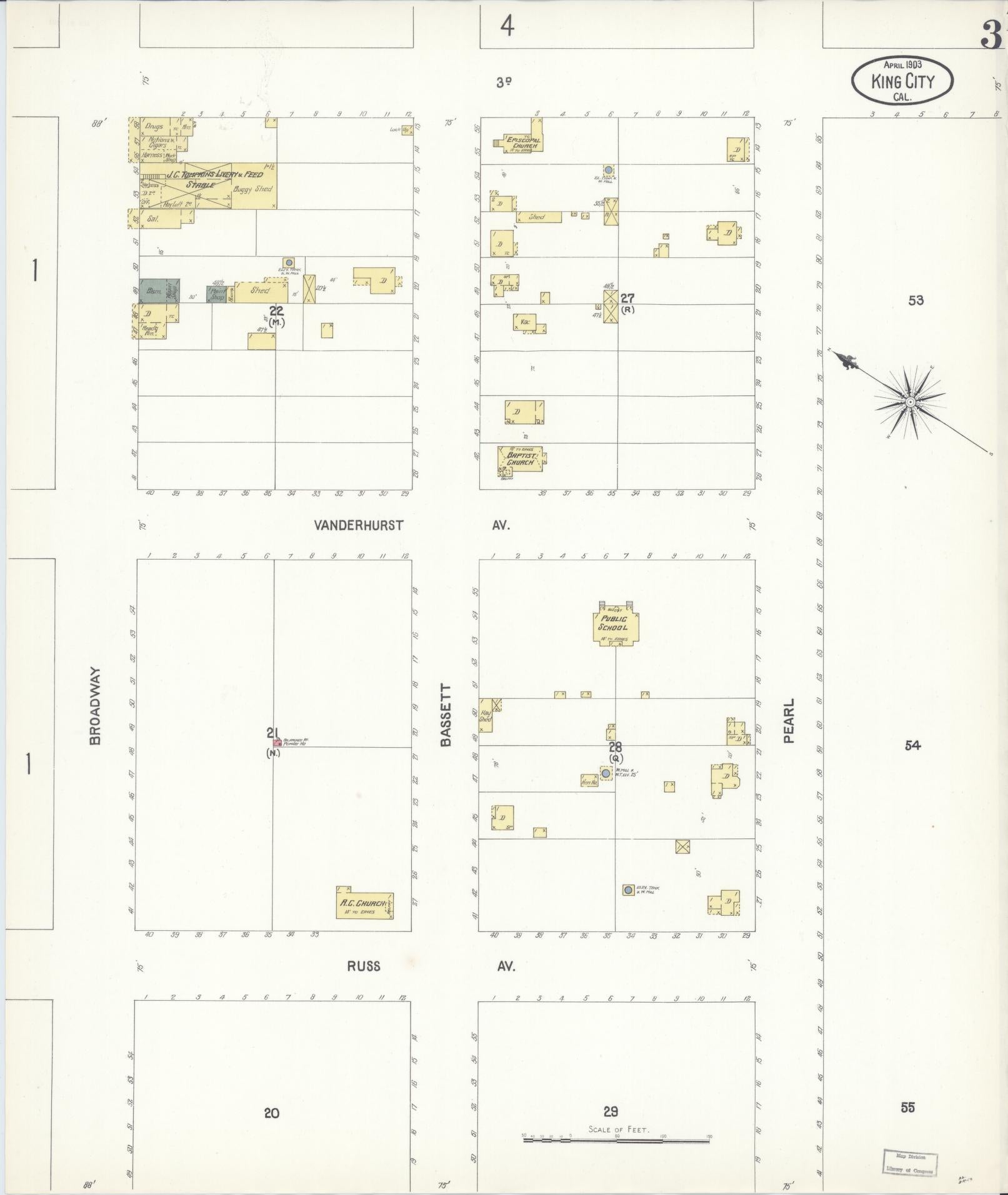 Sanborn Fire Insurance Map from King City, Monterey County, California (1903), Sheet #0003 - Historic Sanborn Fire Insurance Map Print, vintage old map wall art, antique decor, genealogy gift, California California map