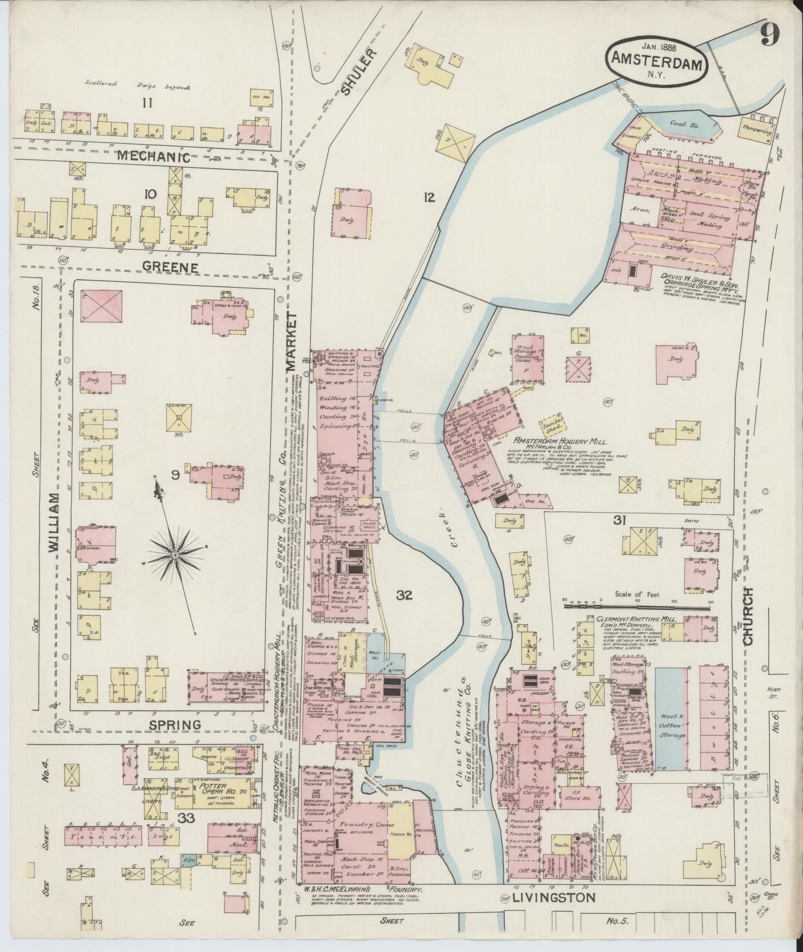 Sanborn Fire Insurance Map from Amsterdam, Montgomery County, New York (1888), Sheet #0009 - Complete Map Set gallery image, historic Sanborn map, vintage wall art, New York New York