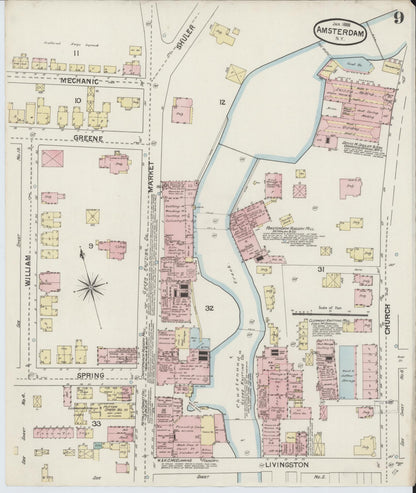 Sanborn Fire Insurance Map from Amsterdam, Montgomery County, New York (1888), Sheet #0009 - Complete Map Set gallery image, historic Sanborn map, vintage wall art, New York New York
