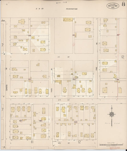 Sanborn Fire Insurance Map from Whitefish, Flathead County, Montana (1932), Sheet #0008 - Historic Sanborn Fire Insurance Map Print, vintage old map wall art, antique decor, genealogy gift, Montana Montana map