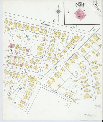 Sanborn Fire Insurance Map from Pontiac, Oakland County, Michigan (1919), Sheet #0008 - Complete Map Set gallery image, historic Sanborn map, vintage wall art, Michigan Michigan