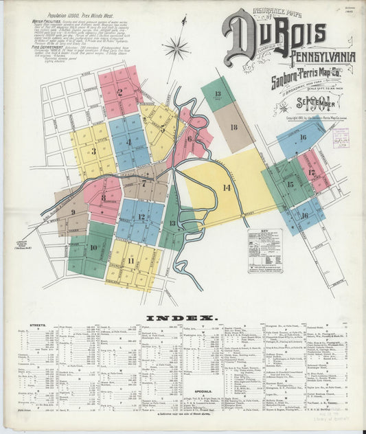 Sanborn Fire Insurance Map from Du Bois, Clearfield County, Pennsylvania (1901), Sheet #0001 - Historic Sanborn Fire Insurance Map Print, vintage old map wall art, antique decor, genealogy gift, Pennsylvania Pennsylvania map