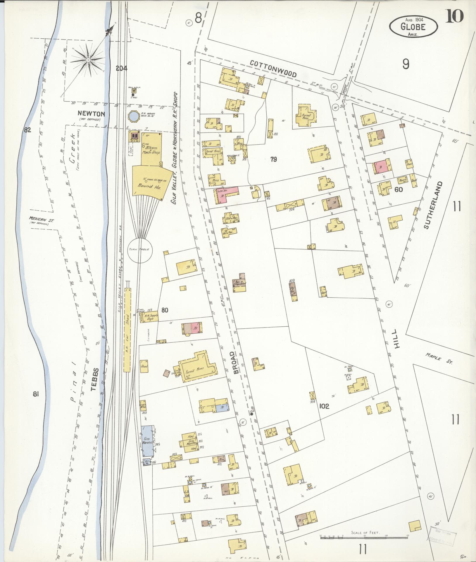 Sanborn Fire Insurance Map from Globe, Gila County, Arizona (1904), Sheet #0010 - Historic Sanborn Fire Insurance Map Print, vintage old map wall art, antique decor, genealogy gift, Arizona Arizona map