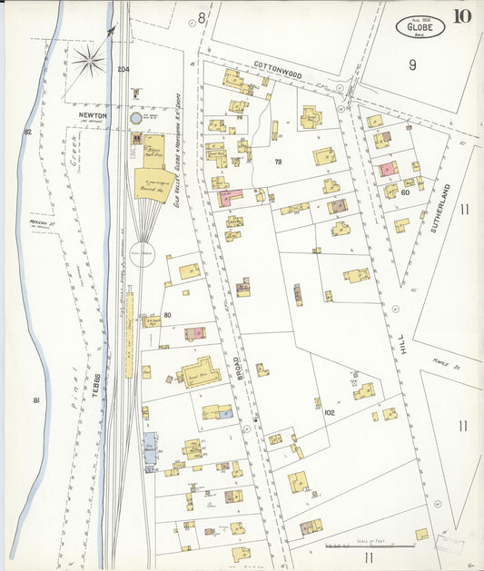 Sanborn Fire Insurance Map from Globe, Gila County, Arizona (1904), Sheet #0010 - Historic Sanborn Fire Insurance Map Print, vintage old map wall art, antique decor, genealogy gift, Arizona Arizona map