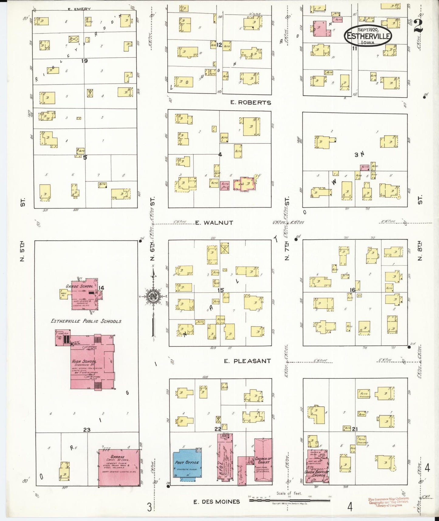 Sanborn Fire Insurance Map from Estherville, Emmet County, Iowa (1920), Sheet #0002 - Historic Sanborn Fire Insurance Map Print, vintage old map wall art